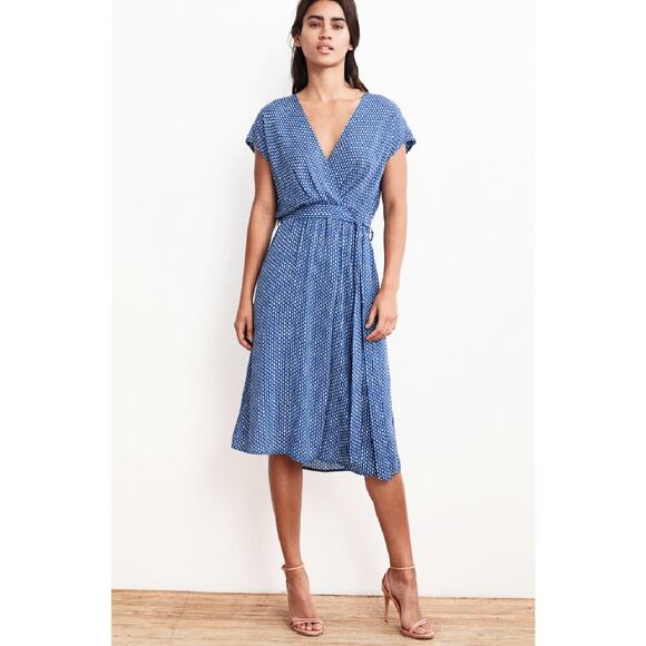 Velvet by Graham & Spencer Tamar Printed Challis Wrap Midi Dress Size Small Blue - Picture 1 of 10